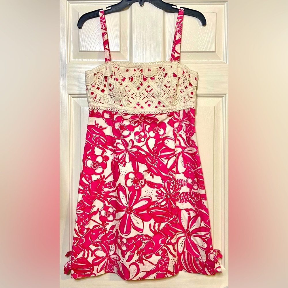 Lilly Pulitzer Dress Pink White Dress EUC Floral Cotton 50th Jubilee Anniversary